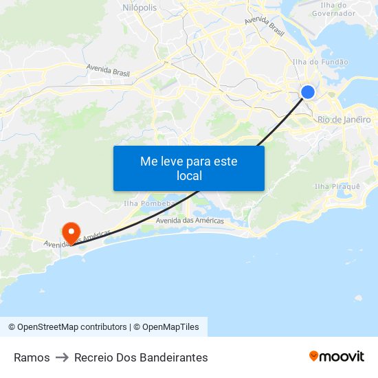 Ramos to Recreio Dos Bandeirantes map