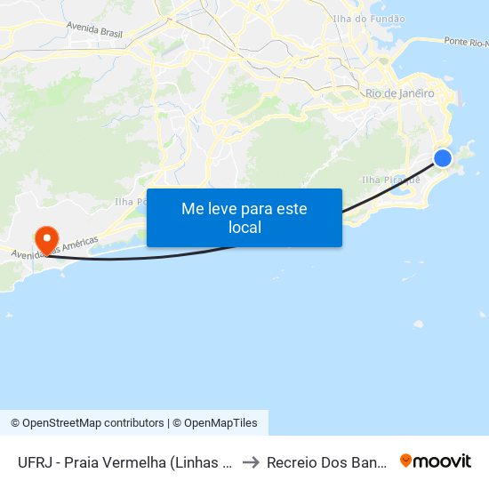 UFRJ - Praia Vermelha (Linhas Via Botafogo) to Recreio Dos Bandeirantes map