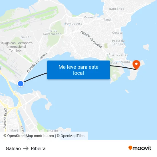 Galeão to Ribeira map