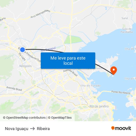Nova Iguaçu to Ribeira map