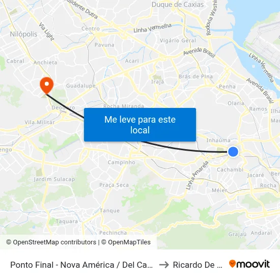 Ponto Final - Nova América / Del Castilho (Linhas Para Barra E Jpa) to Ricardo De Albuquerque map