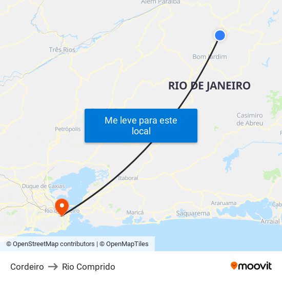 Cordeiro to Rio Comprido map