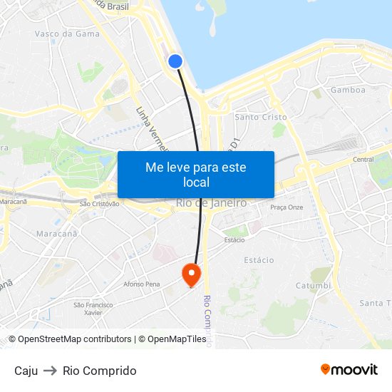 Caju to Rio Comprido map