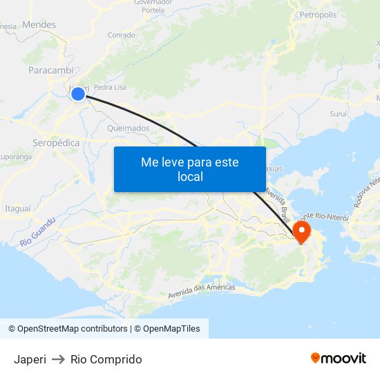 Japeri to Rio Comprido map