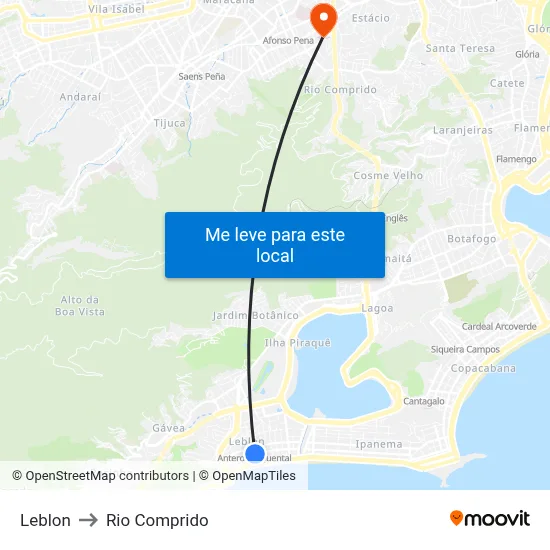 Leblon to Rio Comprido map