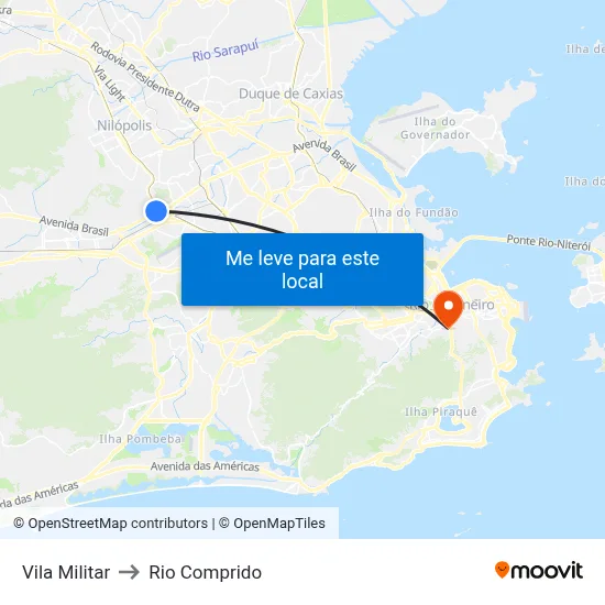 Vila Militar to Rio Comprido map