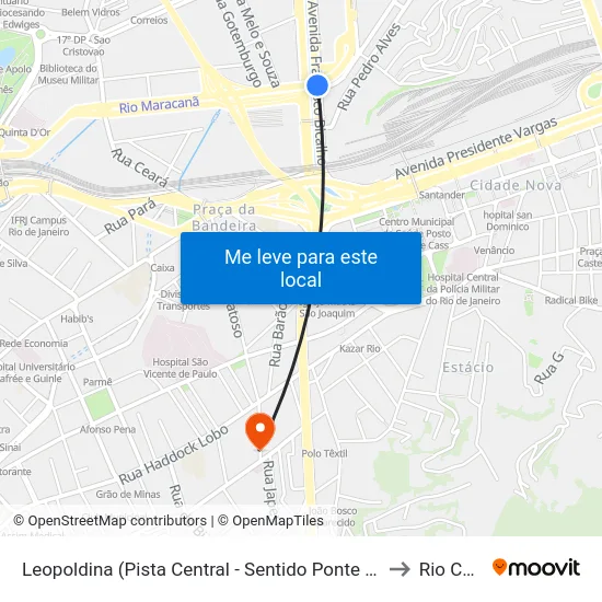 Leopoldina (Pista Central - Sentido Ponte / Term. Gentileza / São Cristóvão) to Rio Comprido map