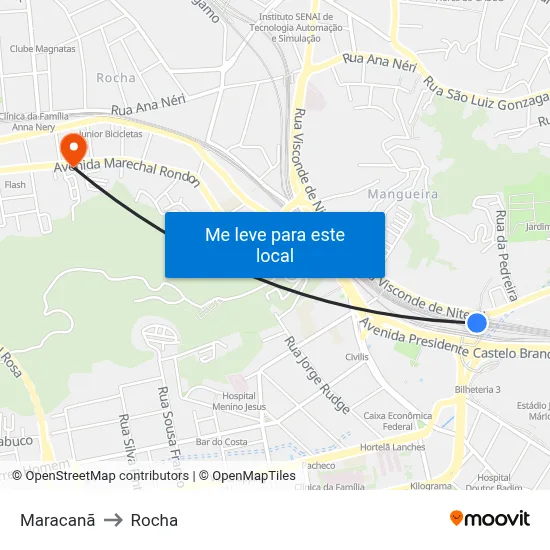 Maracanã to Rocha map