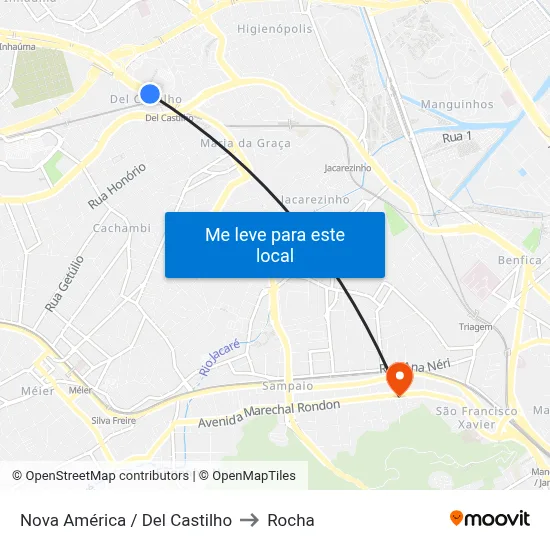 Nova América / Del Castilho to Rocha map