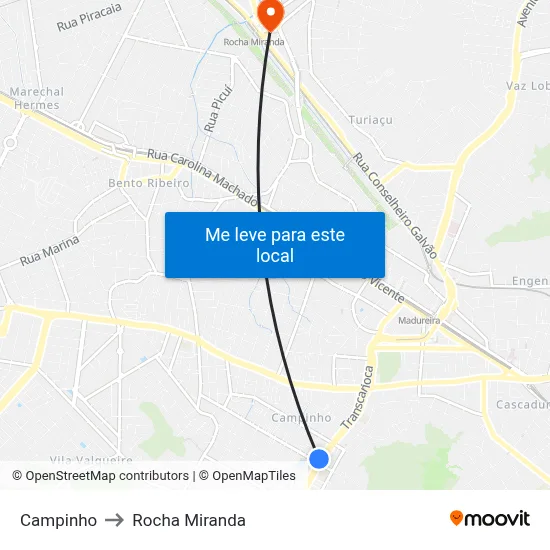Campinho to Rocha Miranda map