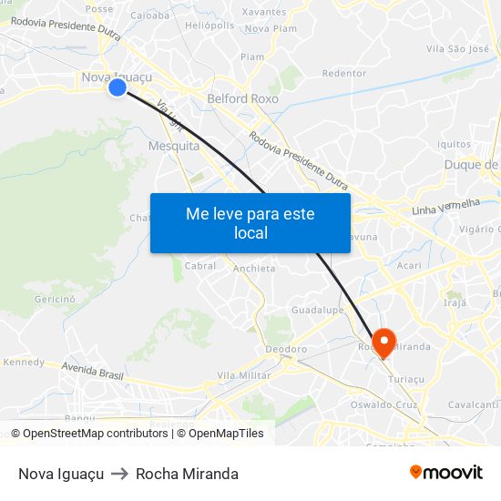 Nova Iguaçu to Rocha Miranda map