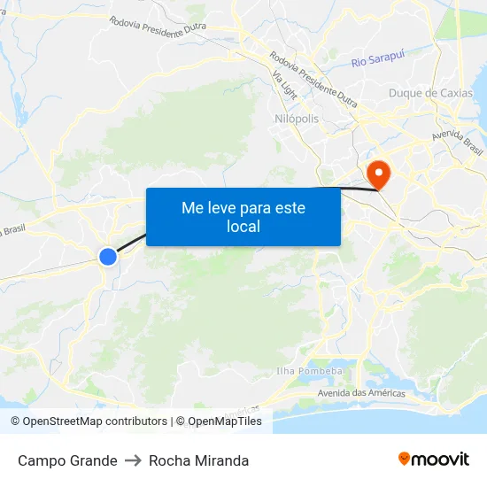 Campo Grande to Rocha Miranda map