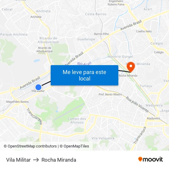 Vila Militar to Rocha Miranda map