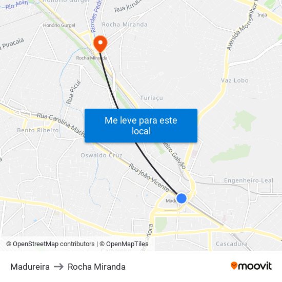 Madureira to Rocha Miranda map