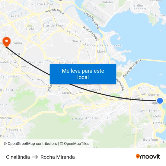 Cinelândia to Rocha Miranda map