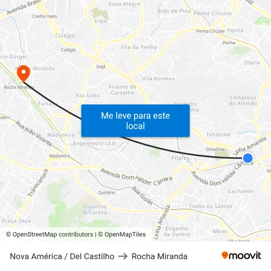 Nova América / Del Castilho to Rocha Miranda map