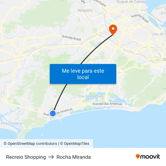 Recreio Shopping to Rocha Miranda map