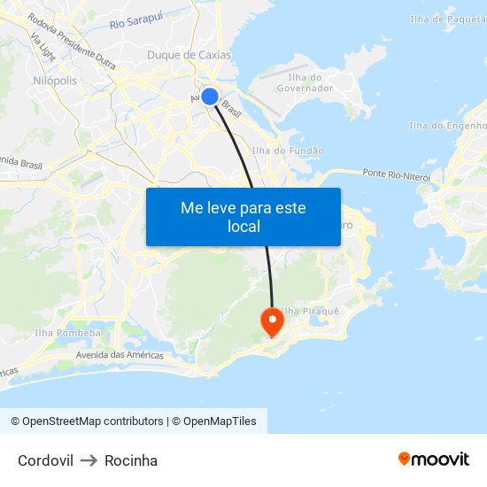 Cordovil to Rocinha map