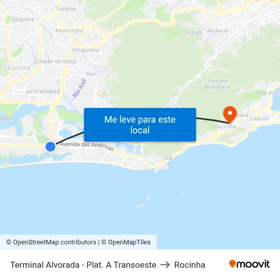 Terminal Alvorada - Plat. A Transoeste to Rocinha map