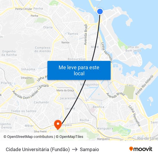 Cidade Universitária (Fundão) to Sampaio map