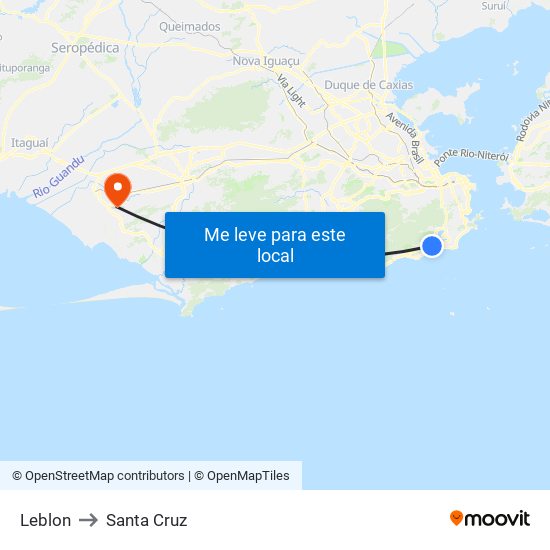 Leblon to Santa Cruz map