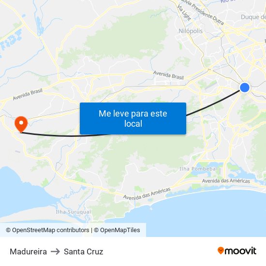 Madureira to Santa Cruz map
