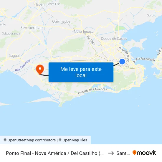 Ponto Final - Nova América / Del Castilho (Linhas 616/913 - Integração Fundão) to Santa Cruz map