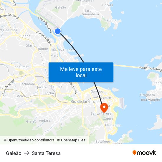 Galeão to Santa Teresa map