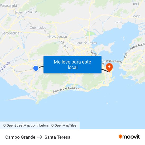 Campo Grande to Santa Teresa map