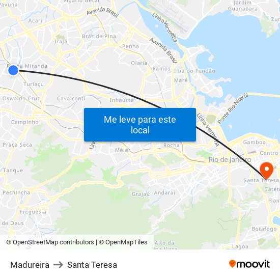 Madureira to Santa Teresa map