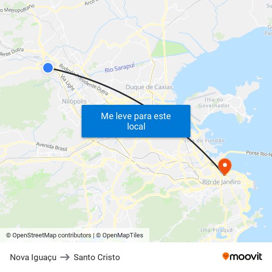 Nova Iguaçu to Santo Cristo map