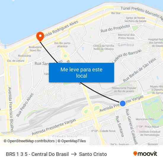 BRS 1 3 5 - Central Do Brasil to Santo Cristo map