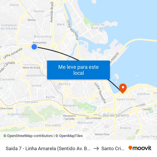 Saída 7 - Linha Amarela (Sentido Av. Brasil) to Santo Cristo map