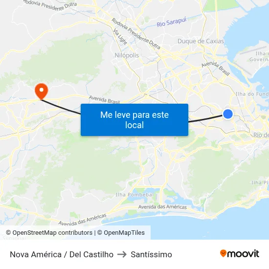 Nova América / Del Castilho to Santíssimo map