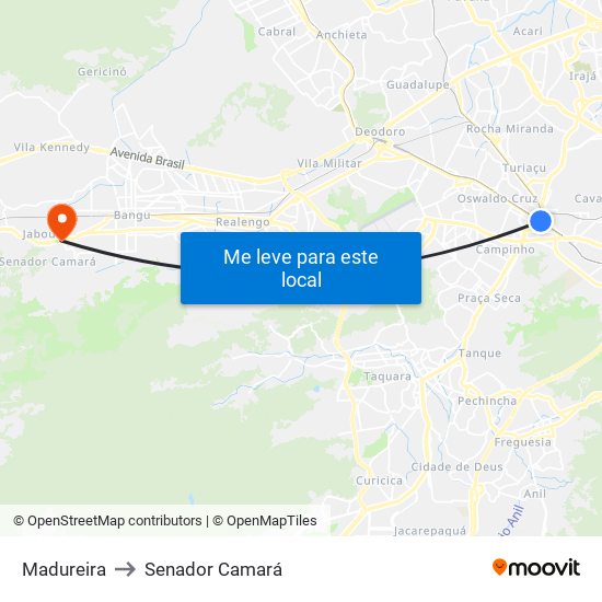 Madureira to Senador Camará map