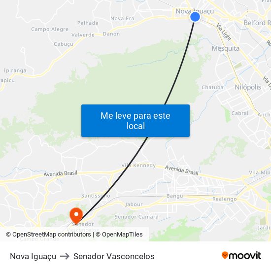 Nova Iguaçu to Senador Vasconcelos map