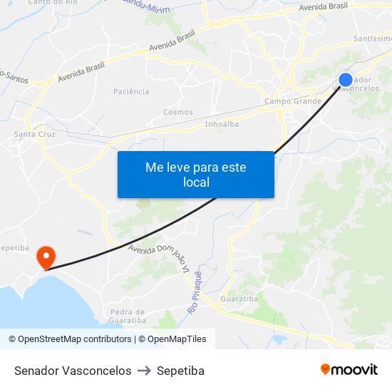 Senador Vasconcelos to Sepetiba map