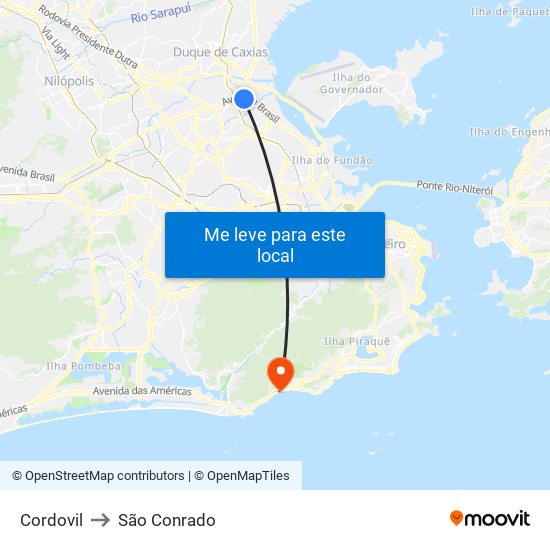 Cordovil to São Conrado map