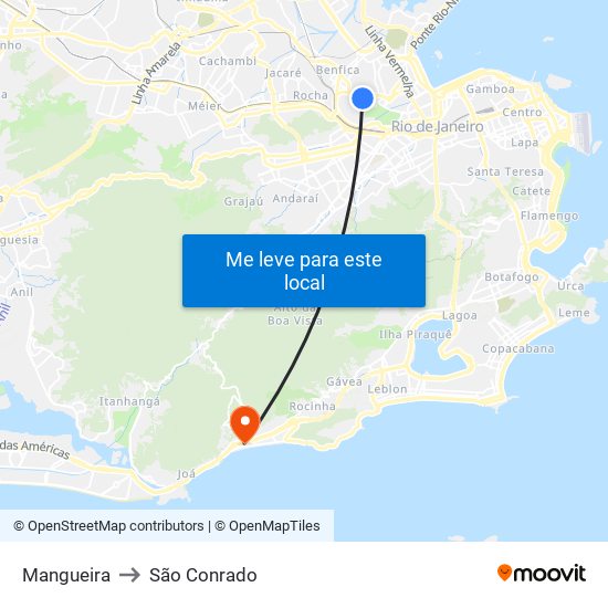 Mangueira to São Conrado map