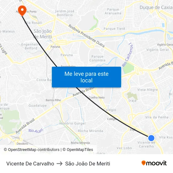 Vicente De Carvalho to São João De Meriti map