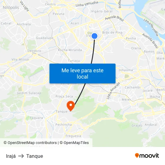 Irajá to Tanque map
