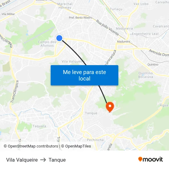 Vila Valqueire to Tanque map