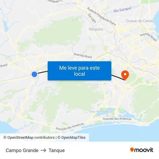 Campo Grande to Tanque map