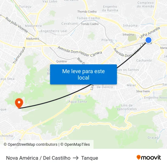 Nova América / Del Castilho to Tanque map