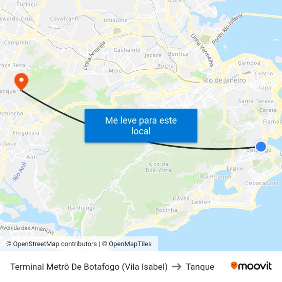Terminal Metrô De Botafogo (Vila Isabel) to Tanque map