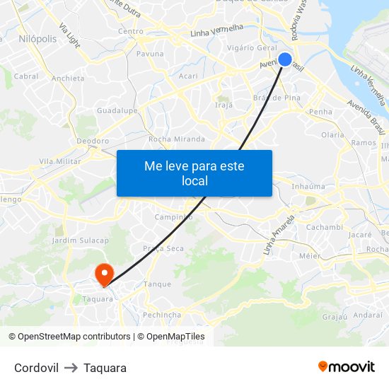 Cordovil to Taquara map