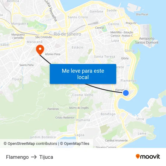 Flamengo to Tijuca map