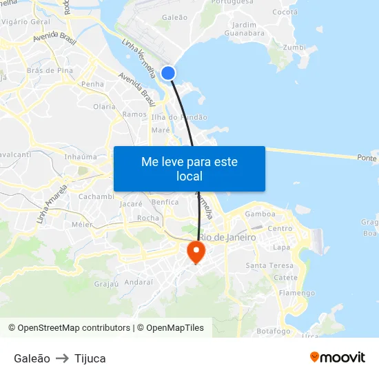 Galeão to Tijuca map