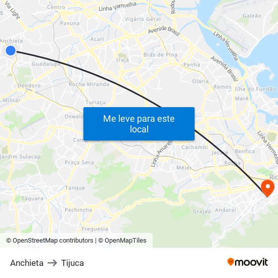 Anchieta to Tijuca map