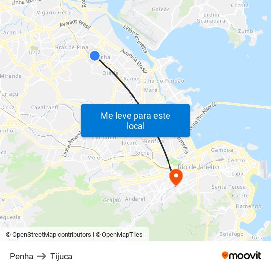 Penha to Tijuca map